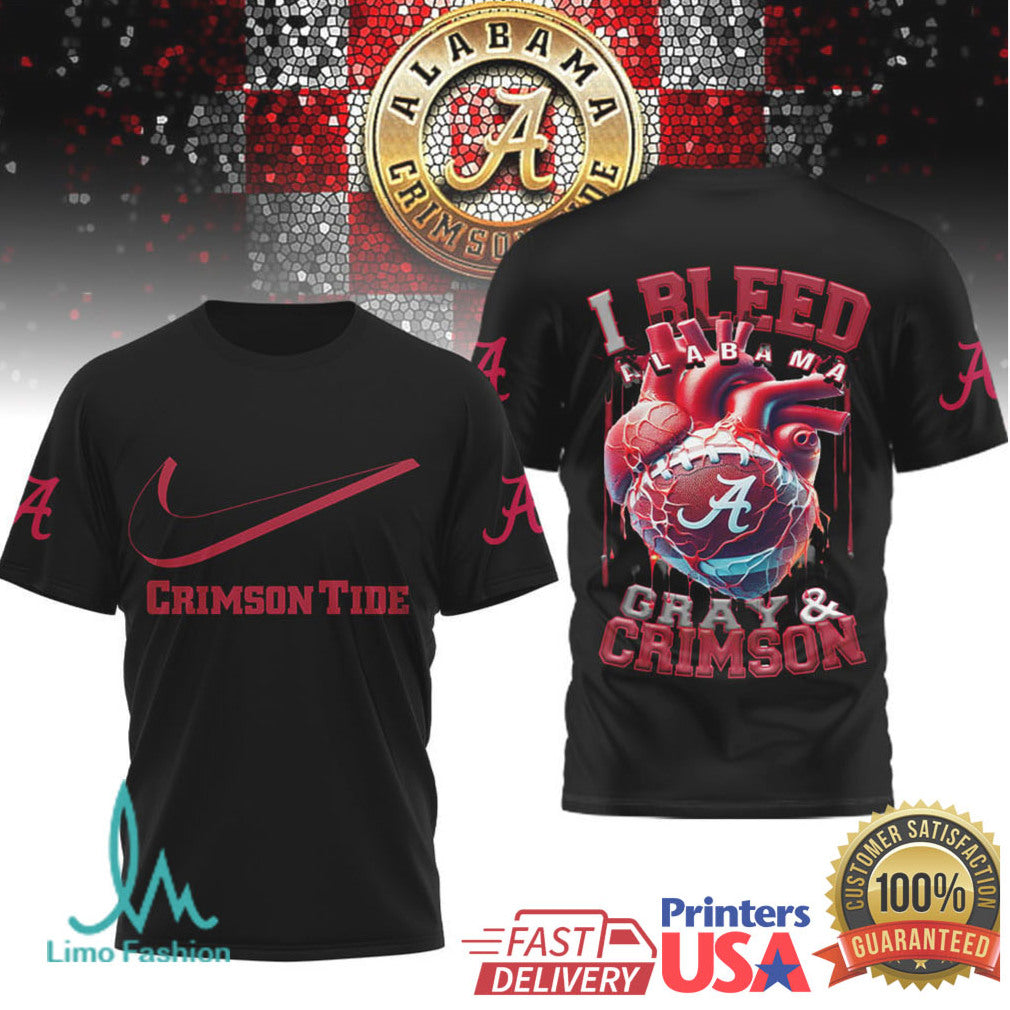 Alabama Crimson Tide I Bleed Gray & Crimson T Shirt - Limotees LLC