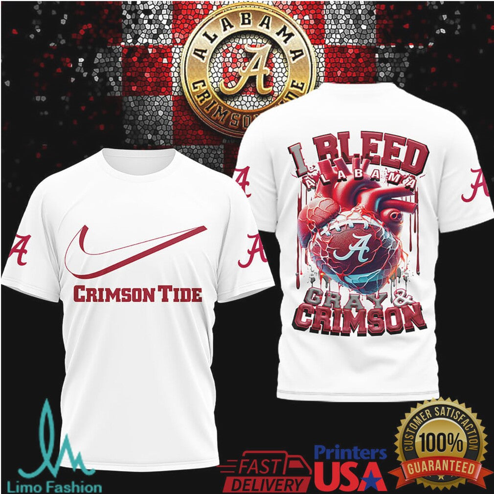 Alabama Crimson Tide I Bleed Gray & Crimson T Shirt - Limotees LLC