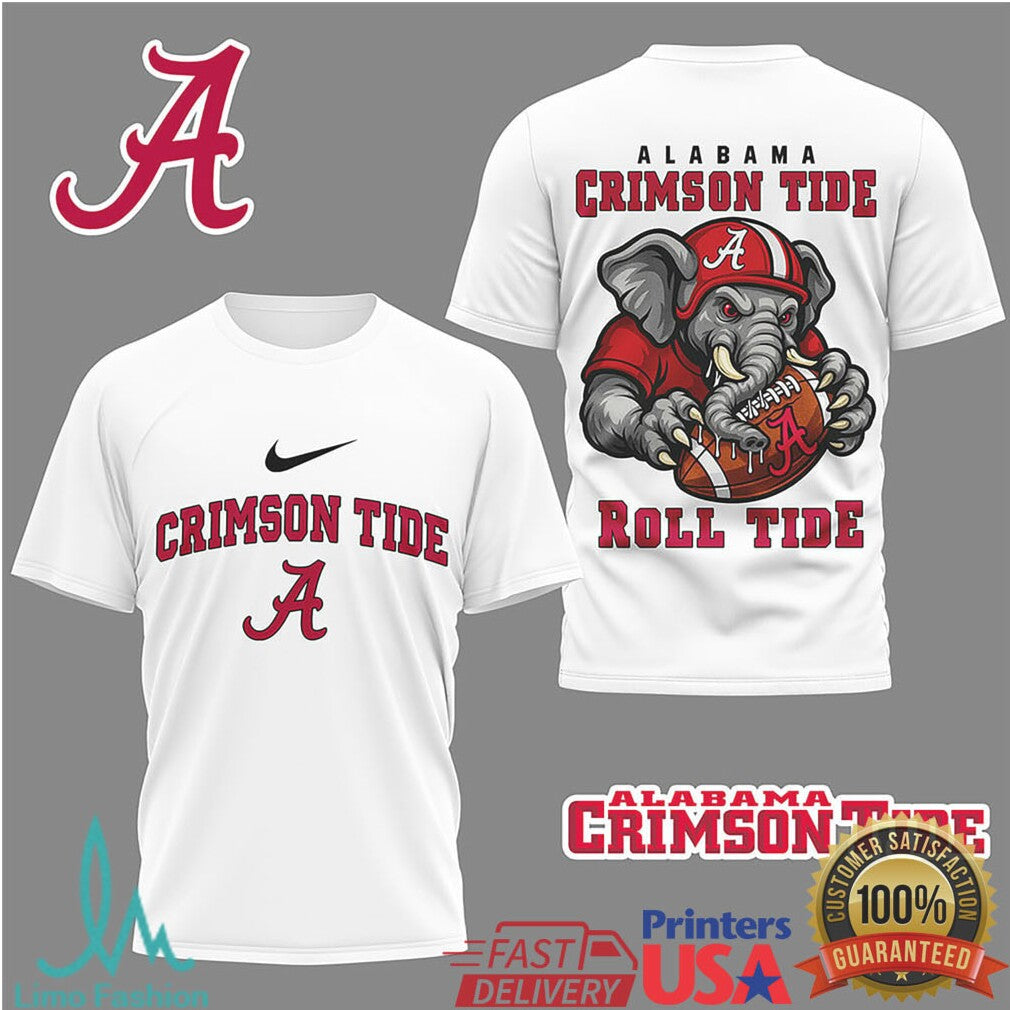 Alabama Crimson Tide “Roll Tide” Elephant Mascot Football T Shirt - Limotees LLC