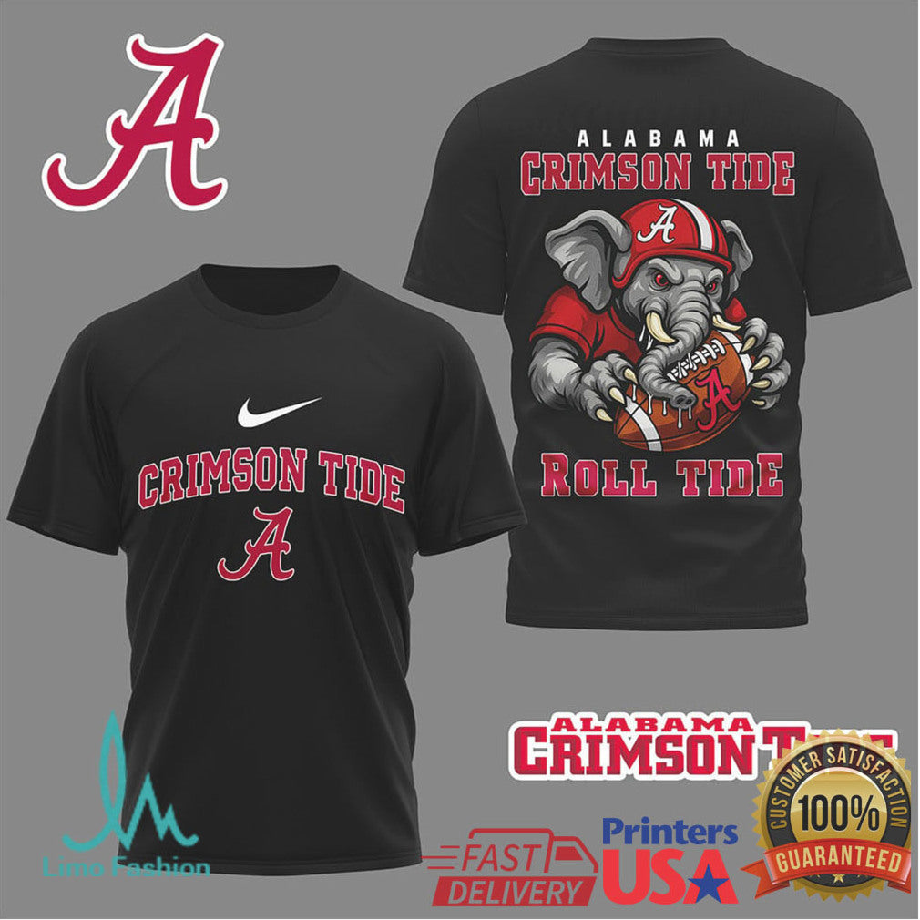 Alabama Crimson Tide “Roll Tide” Elephant Mascot Football T Shirt - Limotees LLC