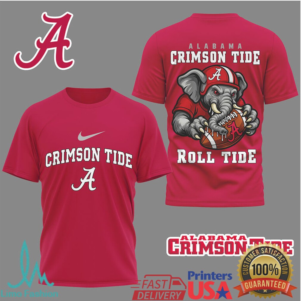 Alabama Crimson Tide “Roll Tide” Elephant Mascot Football T Shirt - Limotees LLC