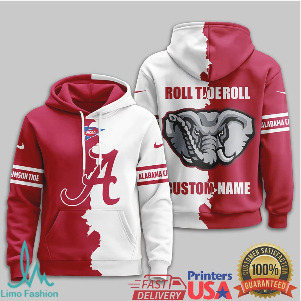 Alabama Crimson Tide Roll Tide Roll Personalized Elephant Split T Shirt - Limotees LLC