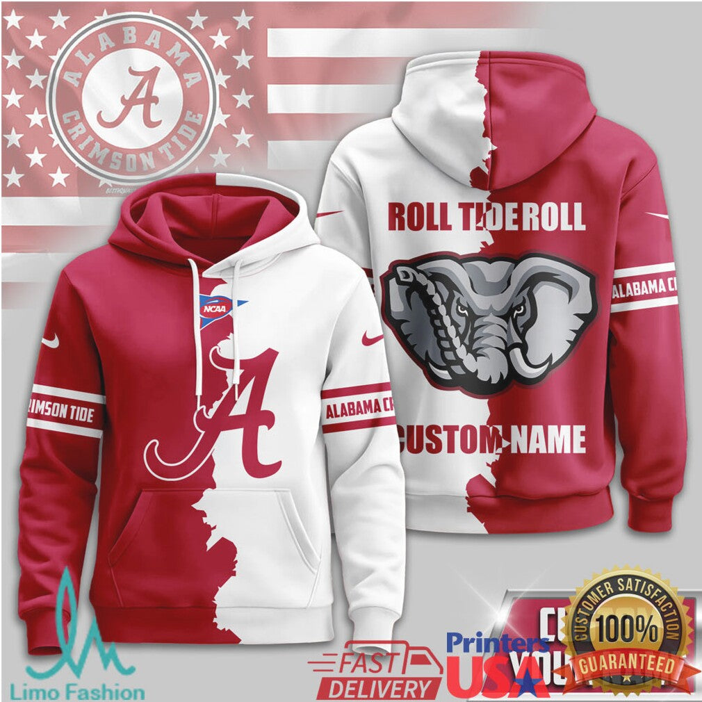 Alabama Crimson Tide Roll Tide Roll Personalized Elephant Split T Shirt - Limotees LLC