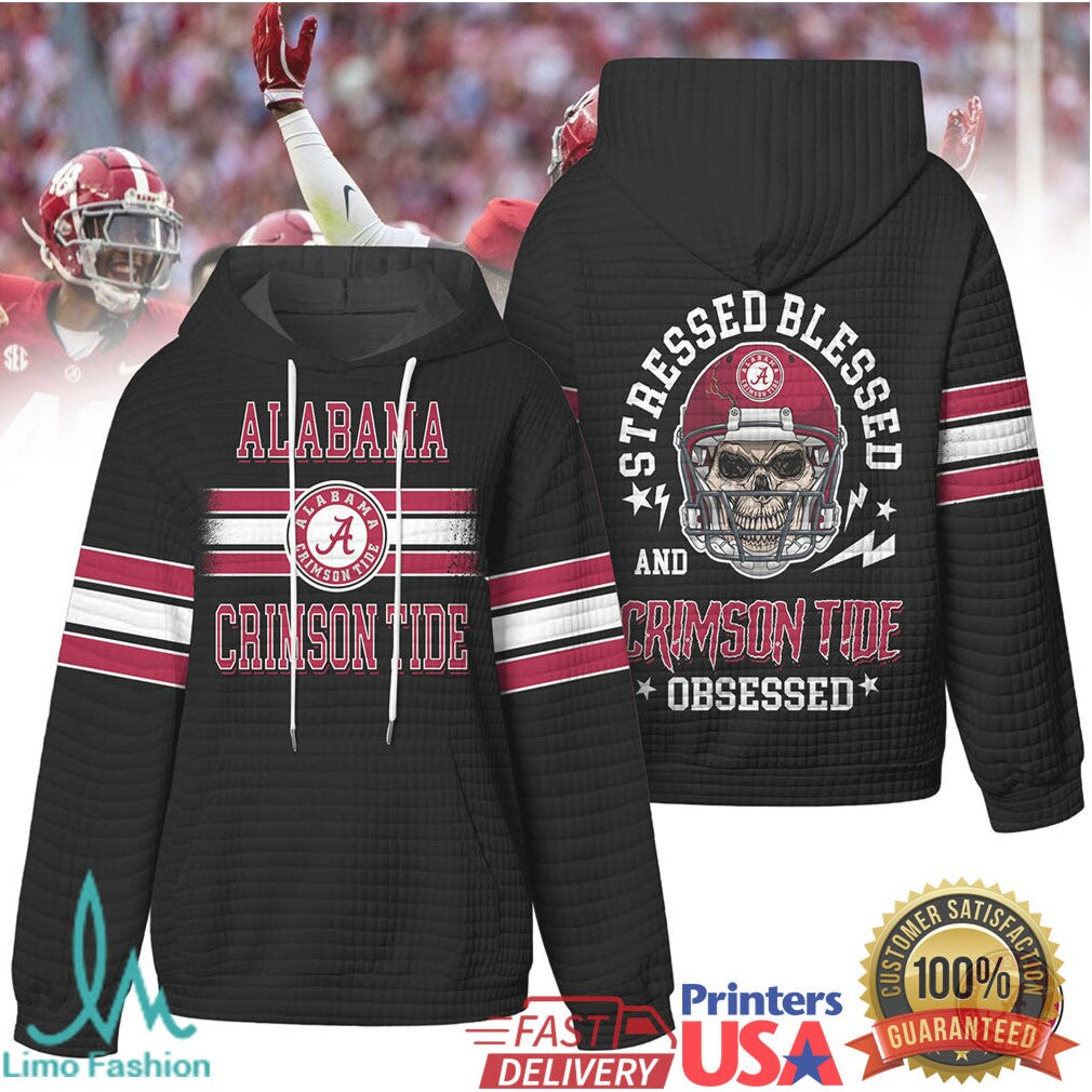 Alabama Crimson Tide Stressed Blessed Obsessed Quilted T Shirt - Limotees LLC