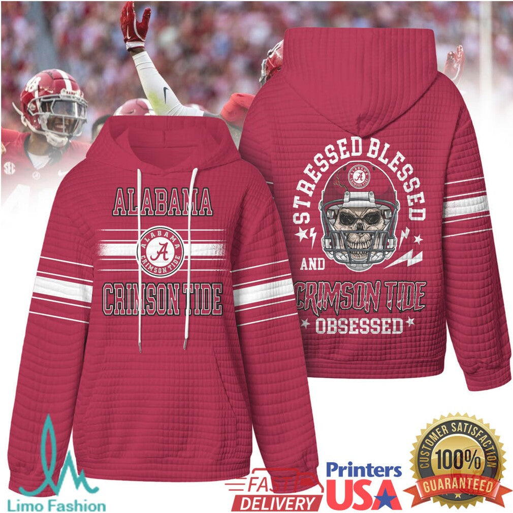 Alabama Crimson Tide Stressed Blessed Obsessed Quilted T Shirt - Limotees LLC