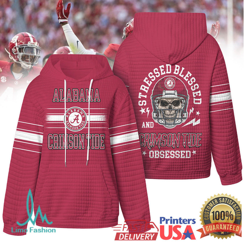 Alabama Crimson Tide Stressed Blessed Obsessed Quilted T Shirt - Limotees LLC