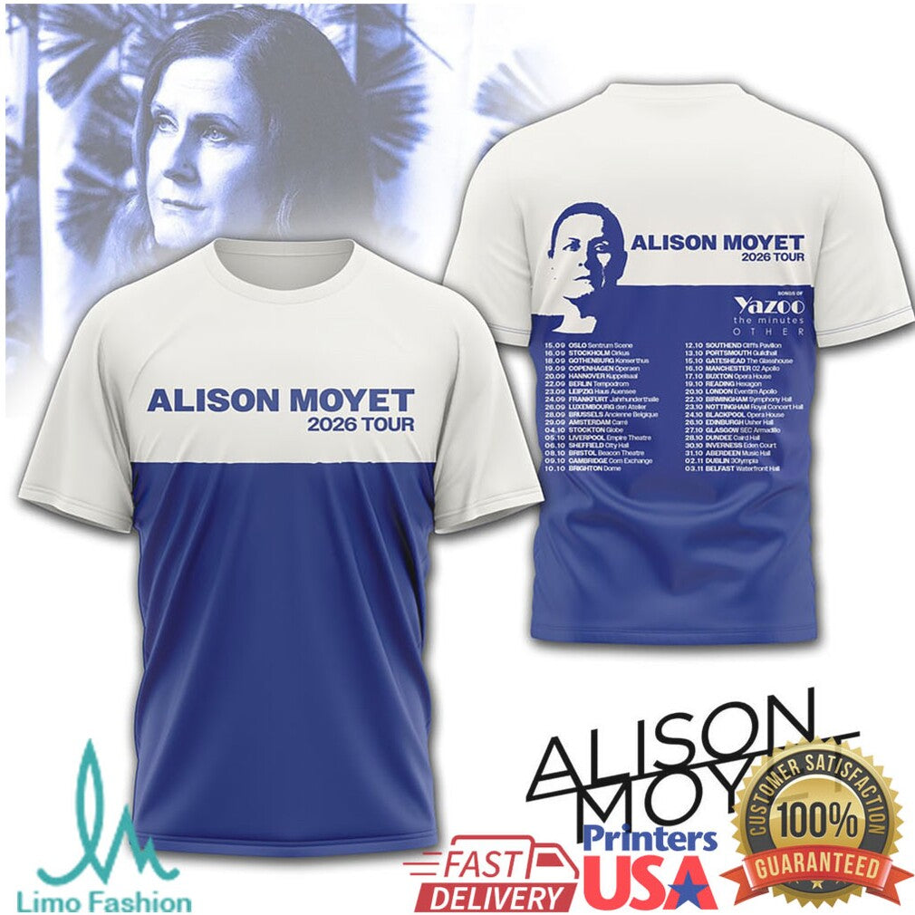 Alison Moyet 2026 World Tour Two Tone Blue & White T Shirt - Limotees LLC