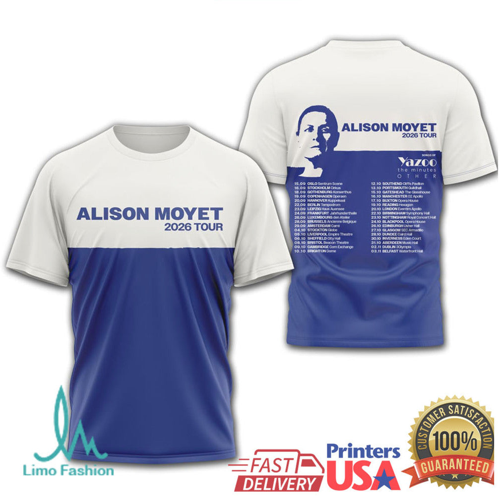 Alison Moyet 2026 World Tour Two Tone Blue & White T Shirt - Limotees LLC