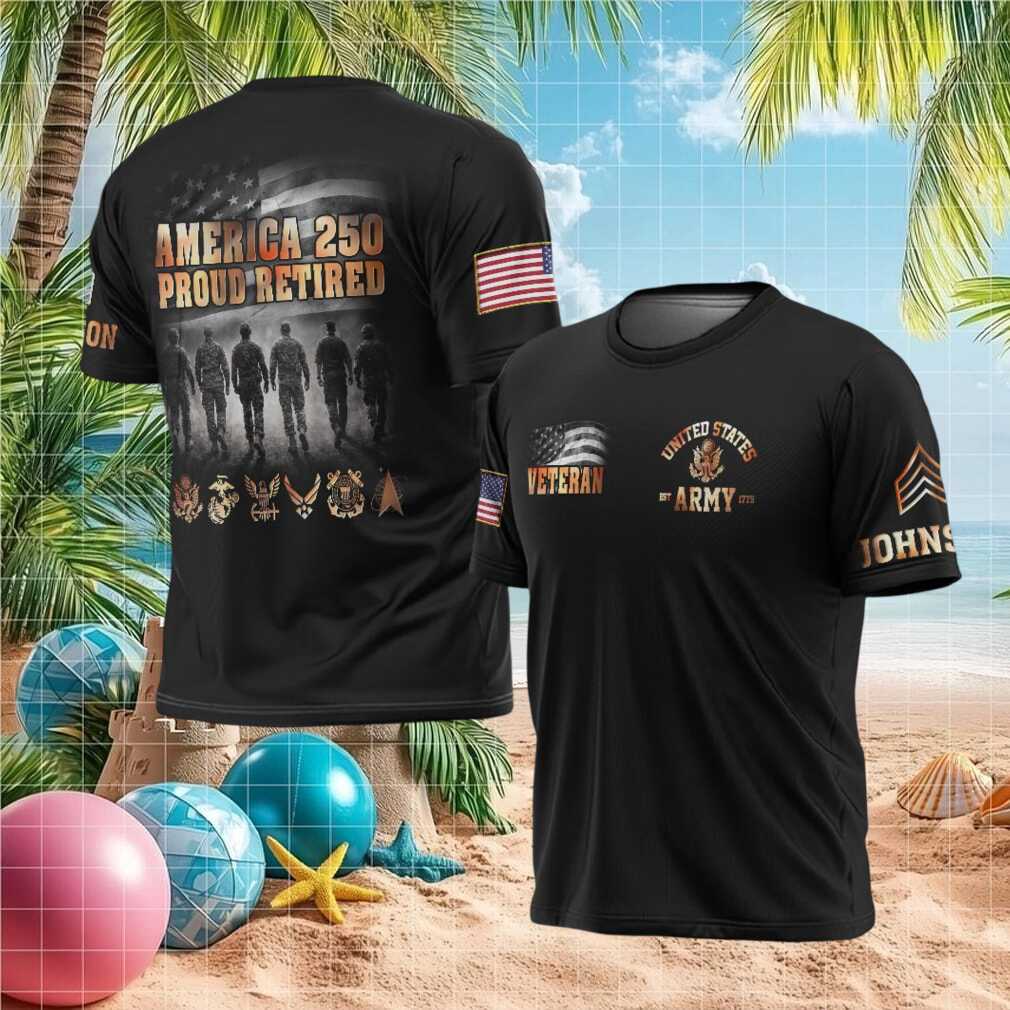 America 250 Proud Retired U.S. Army Veteran All Branches Logo T Shirt - Limotees LLC