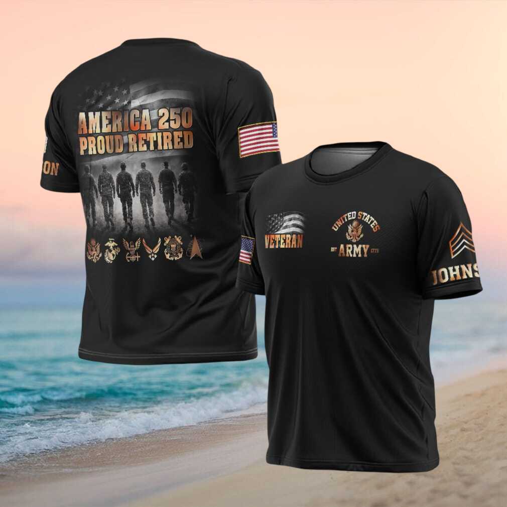 America 250 Proud Retired U.S. Army Veteran All Branches Logo T Shirt - Limotees LLC