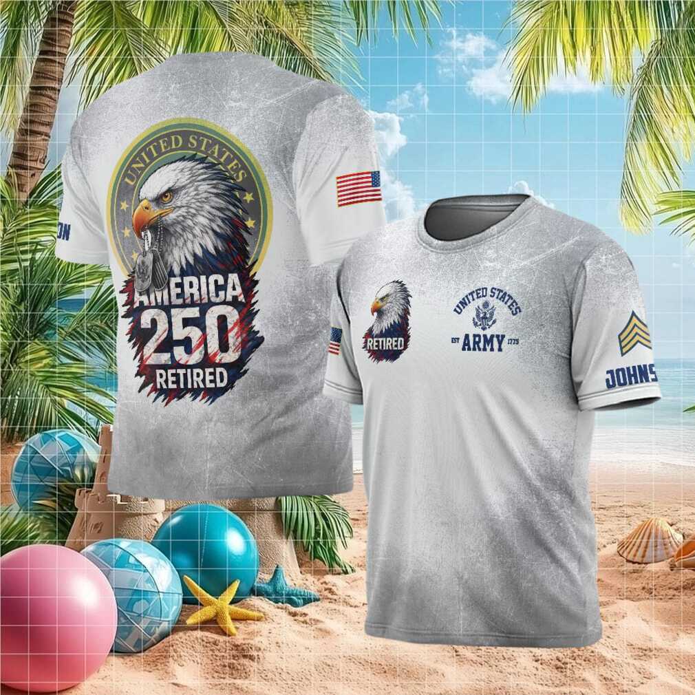 America 250 Retired Army Veteran Bald Eagle Dog Tag Distressed Graphic T Shirt