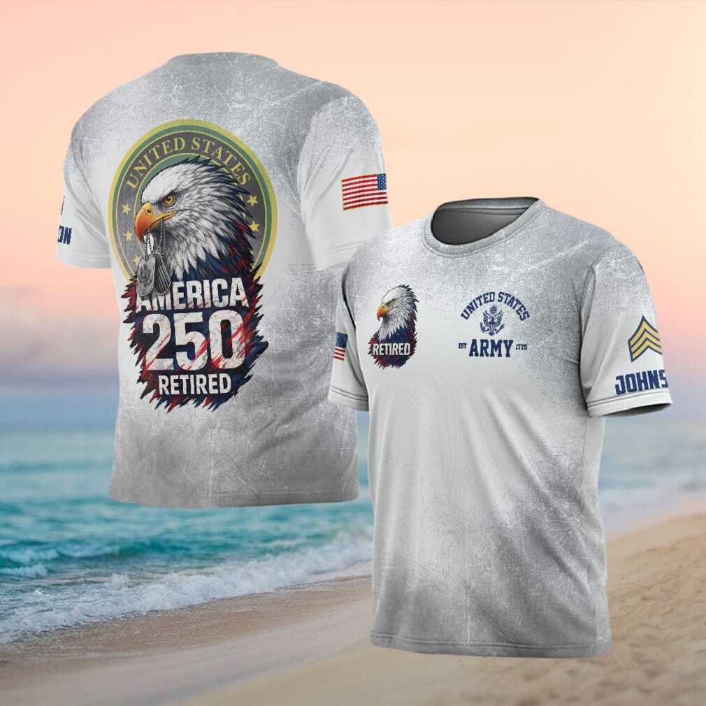 America 250 Retired Army Veteran Bald Eagle Dog Tag Distressed Graphic T Shirt