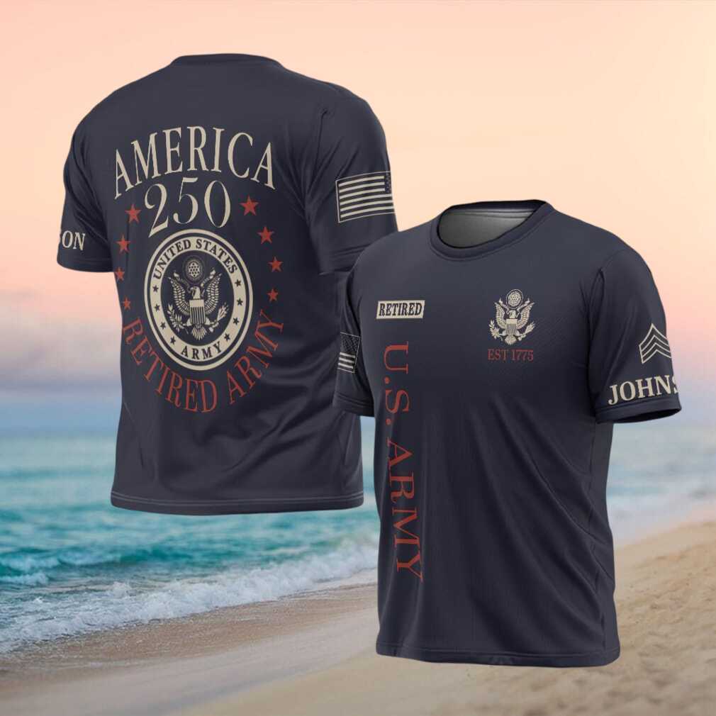America 250 Retired US Army Est 1775 Patriotic Seal Custom T Shirt - Limotees LLC