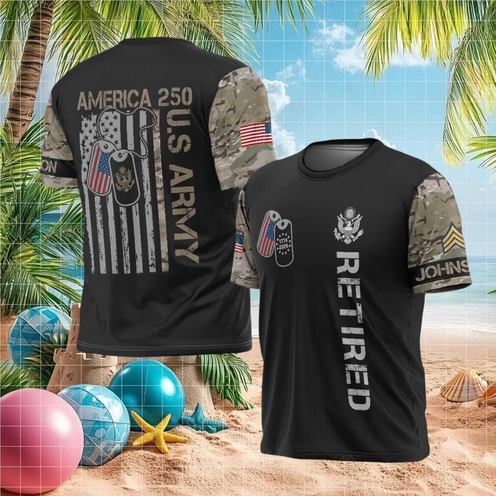 America 250 U.S. Army Retired Custom Name Dog Tag Camo Sleeve T Shirt - Limotees LLC
