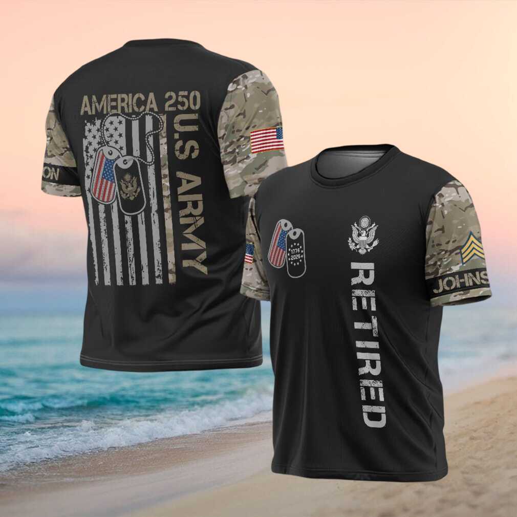 America 250 U.S. Army Retired Custom Name Dog Tag Camo Sleeve T Shirt - Limotees LLC