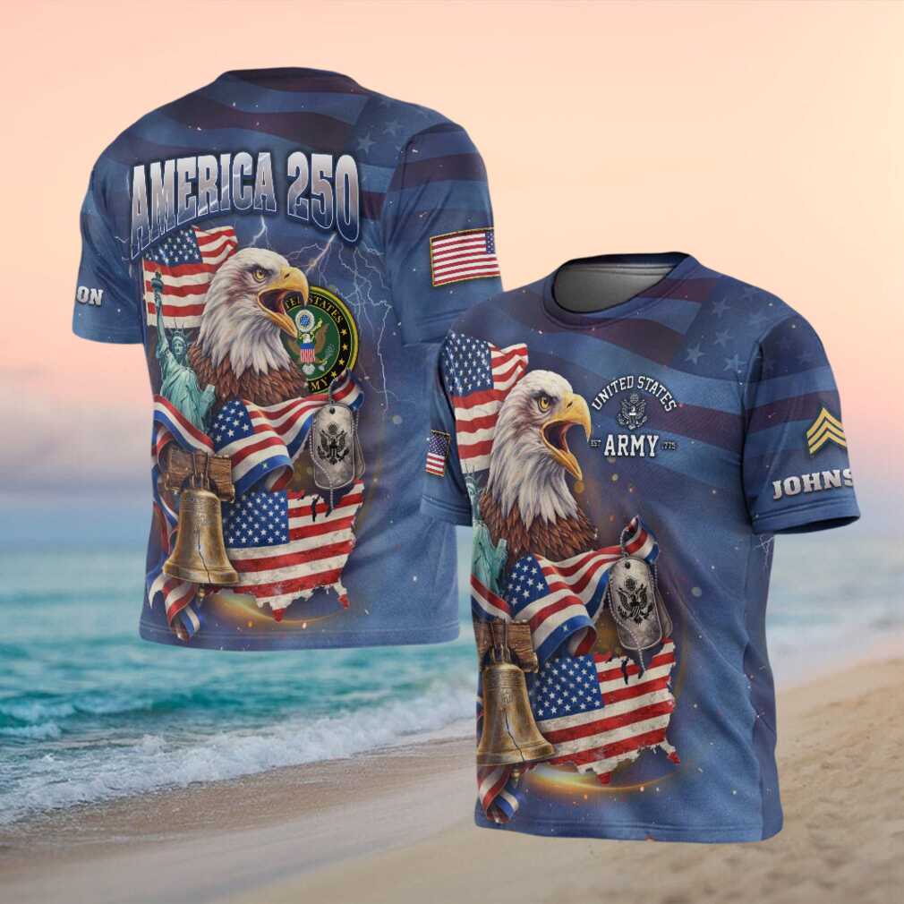America 250 US Army Veteran Eagle & Liberty Bell Blue Camo T Shirt - Limotees LLC