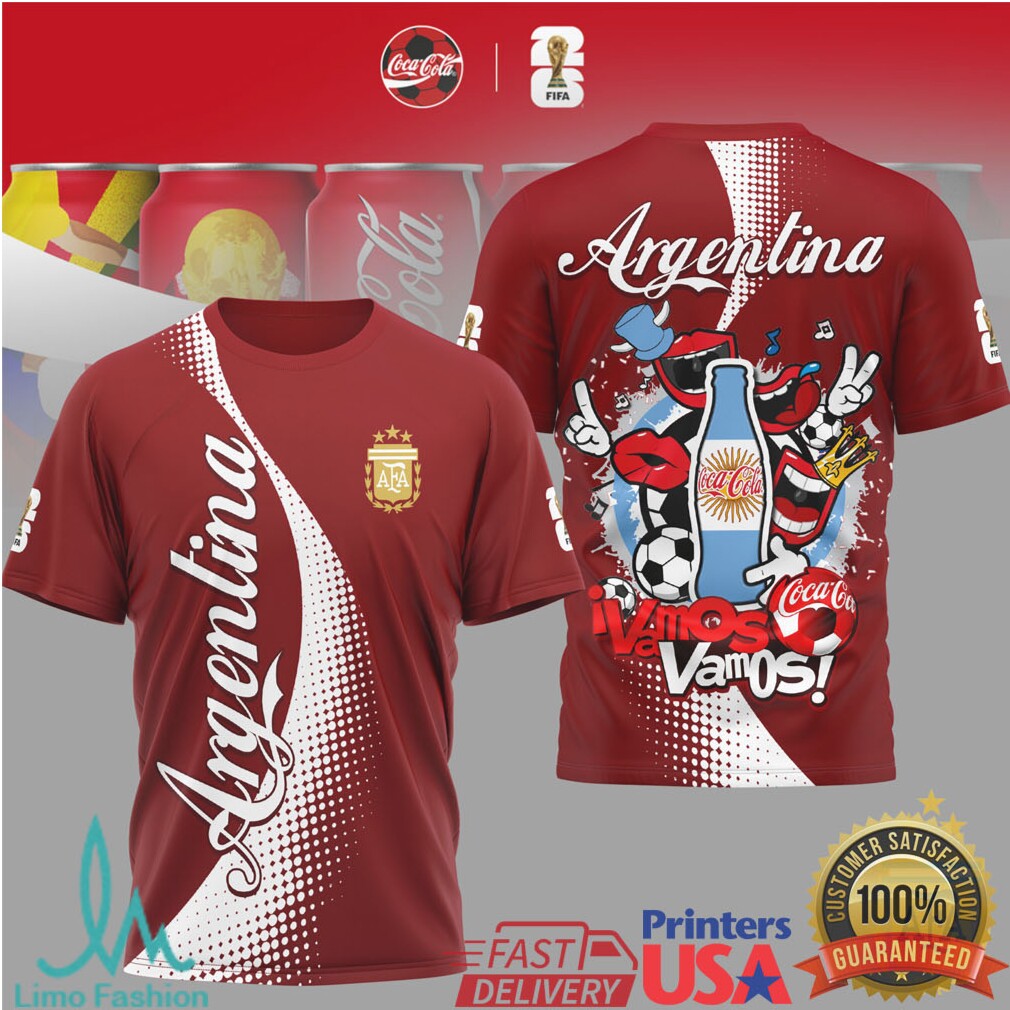 Argentina National Football Team “Vamos Vamos” Coca Cola Edition Jersey T Shirt - Limotees LLC