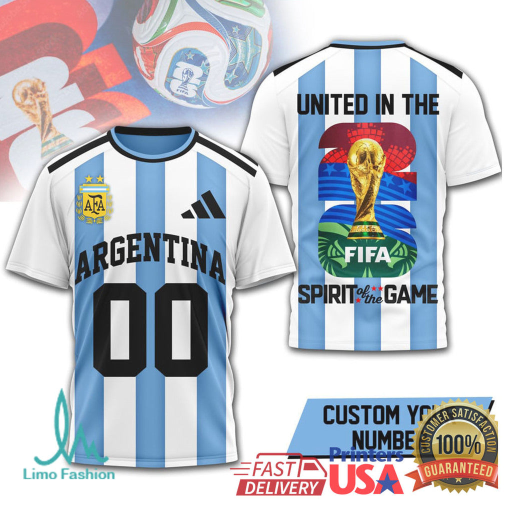 Argentina Soccer United In The Spirit Of The Game Custom Number T Shirt