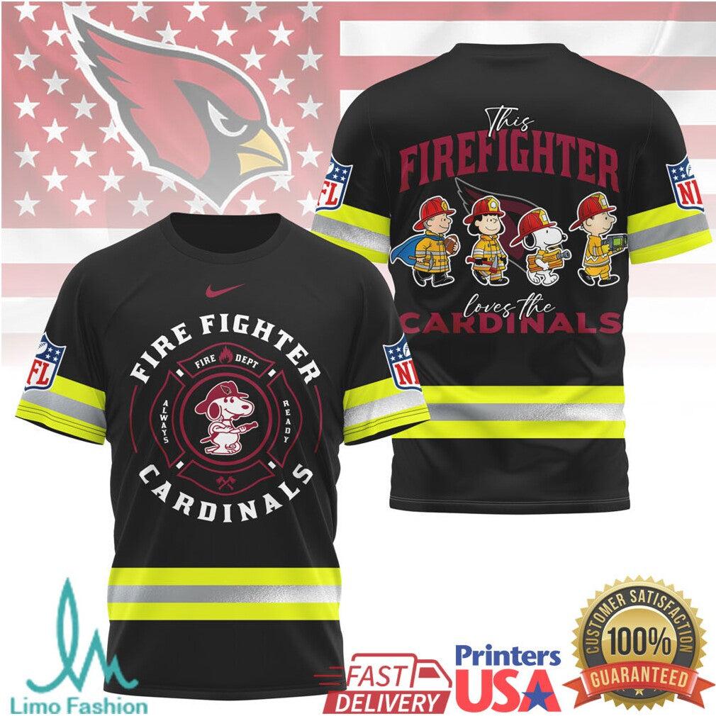 Arizona Cardinals Firefighter Snoopy Peanuts Fire Dept Apparel T Shirt - Limotees LLC