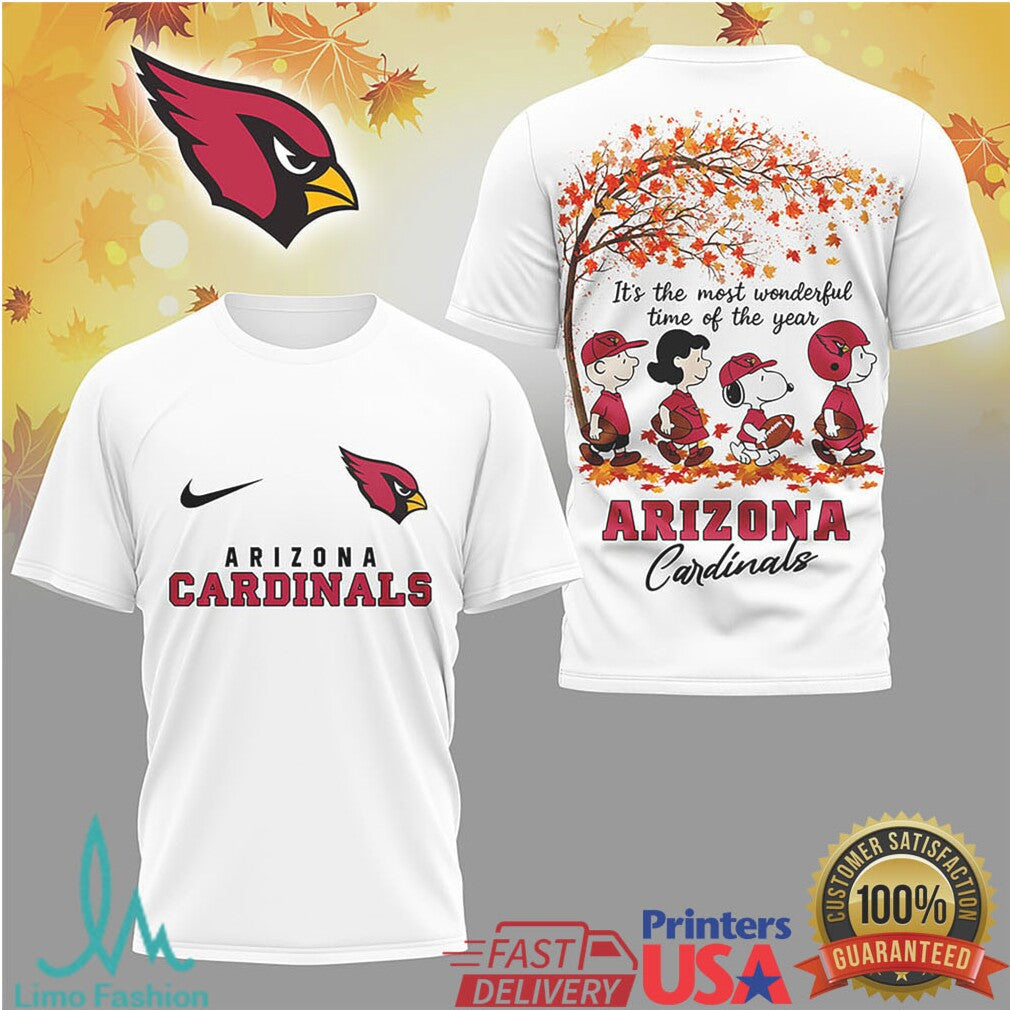 Arizona Cardinals Peanuts Gang Fall Leaves Most Wonderful Time T Shirt - Limotees LLC
