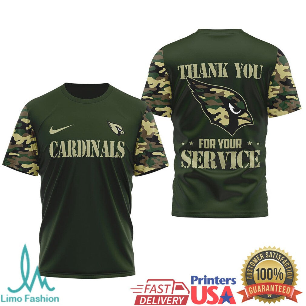 Arizona CardinalsOfficial NFL Camouflage Thank You For Service 3D Shirt - Limotees LLC