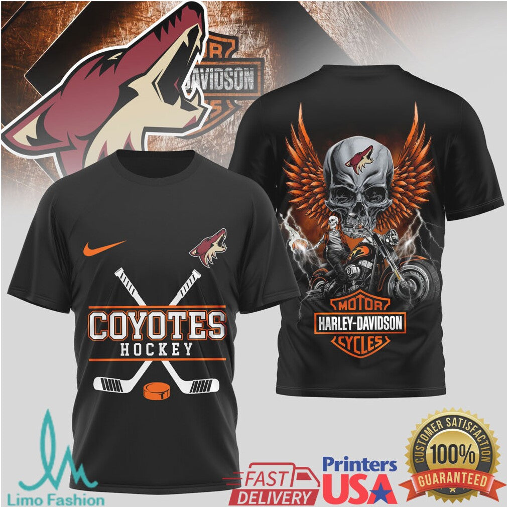 Arizona Coyotes Hockey x Harley Davidson Skull Biker T Shirt - Limotees LLC