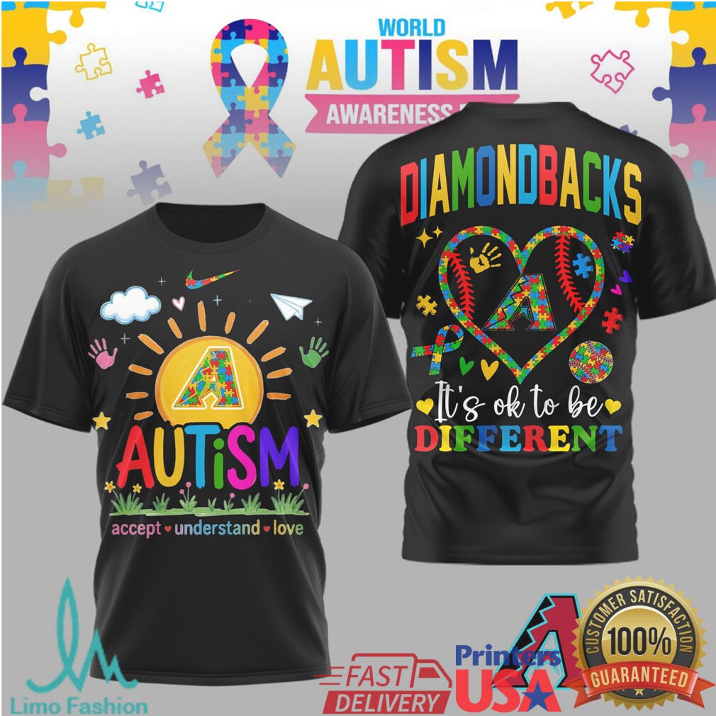 Arizona Diamondbacks MLB Autism Awareness T Shirt It's Ok To Be Different Accept Understand Love T Shirt - Limotees LLC