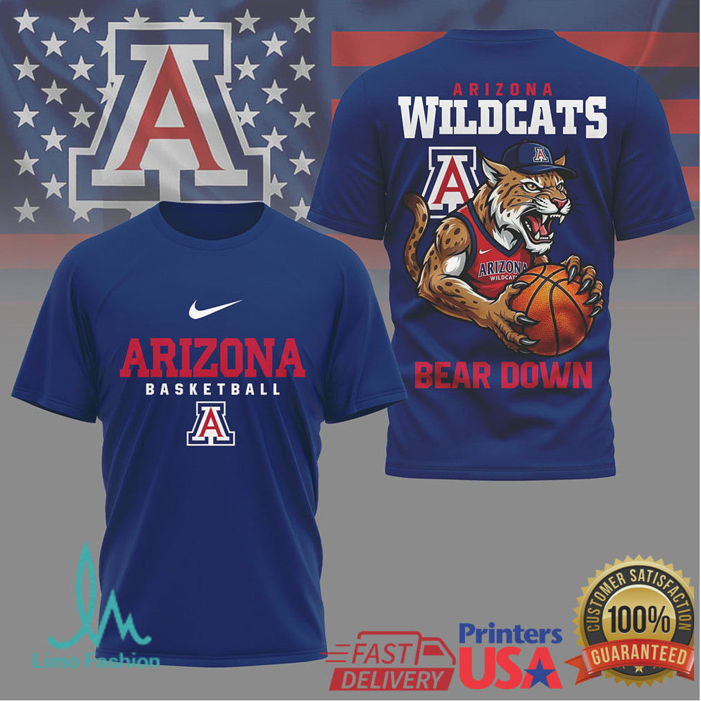 Arizona Wildcats Basketball Shirt Bear Down Mascot Graphic Tee - Limotees LLC