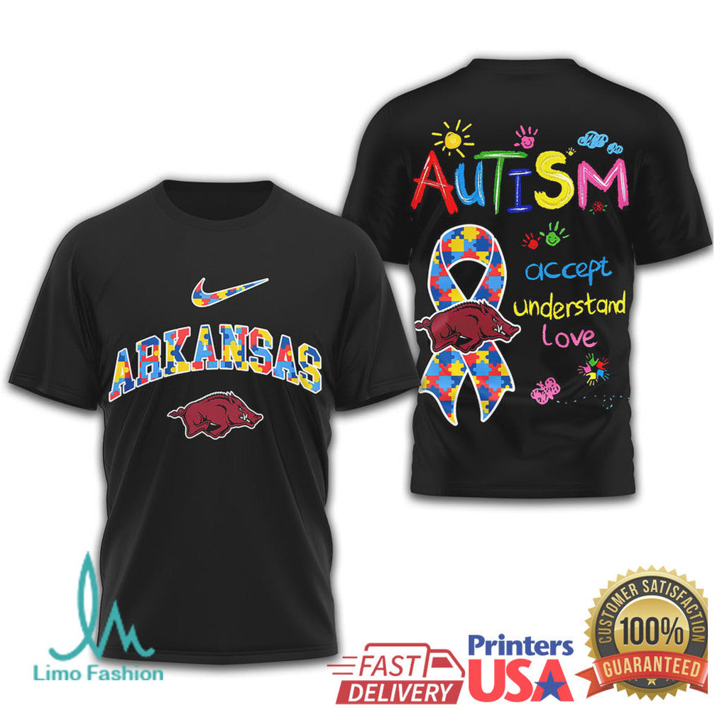 Arkansas Razorbacks Autism Awareness Ribbon Graphic T Shirt - Limotees LLC