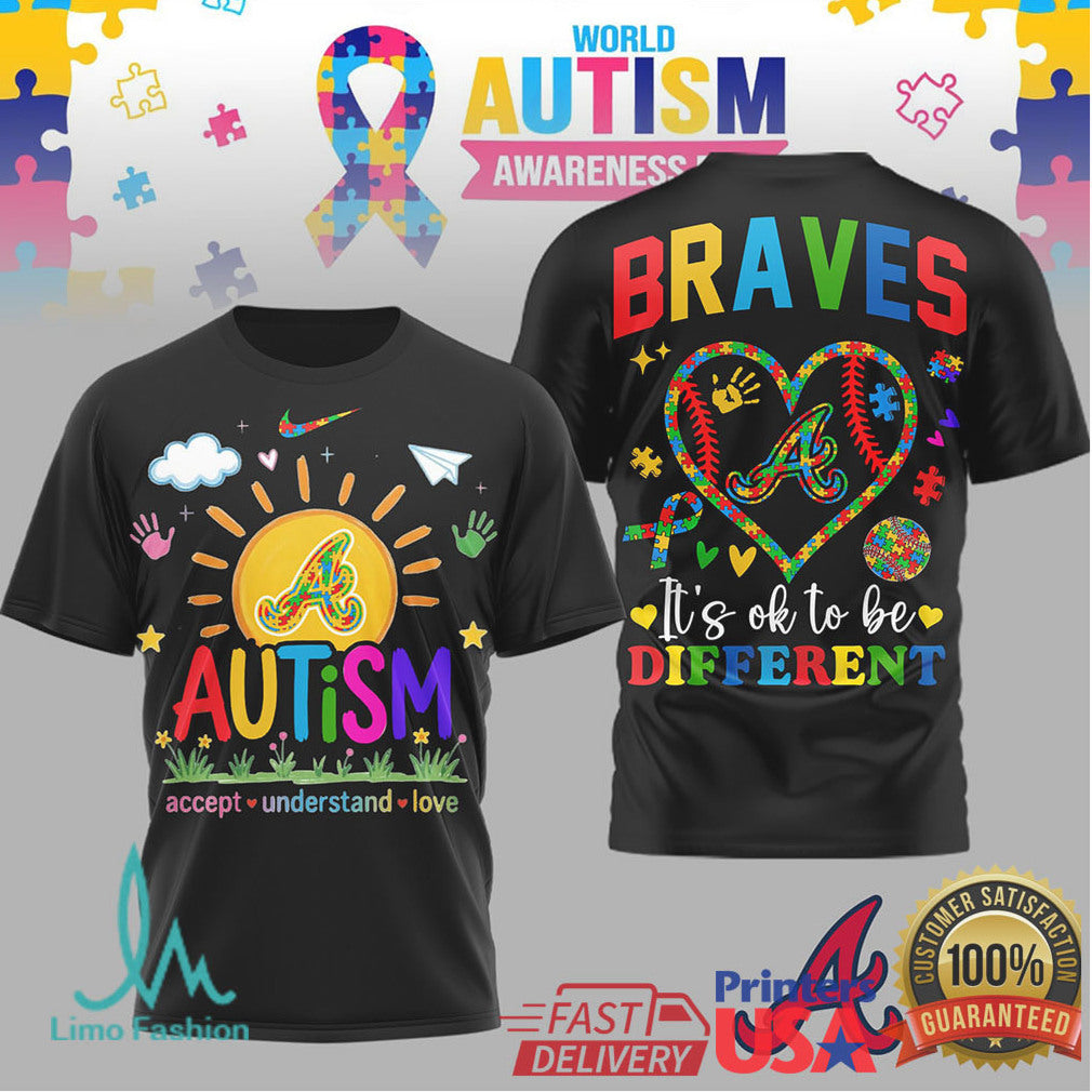 Atlanta Braves World Autism Awareness Day “It's OK To Be Different” T Shirt - Limotees LLC