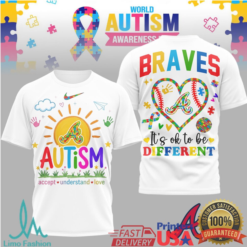 Atlanta Braves World Autism Awareness Day “It's OK To Be Different” T Shirt - Limotees LLC