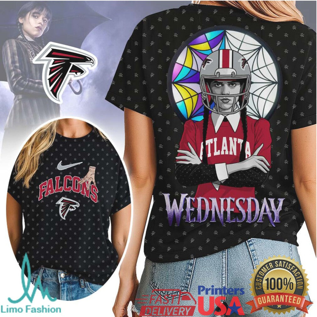 Atlanta Falcons x Wednesday Addams Crossover Hoodie Goth Style NFL Fan T Shirt - Limotees LLC