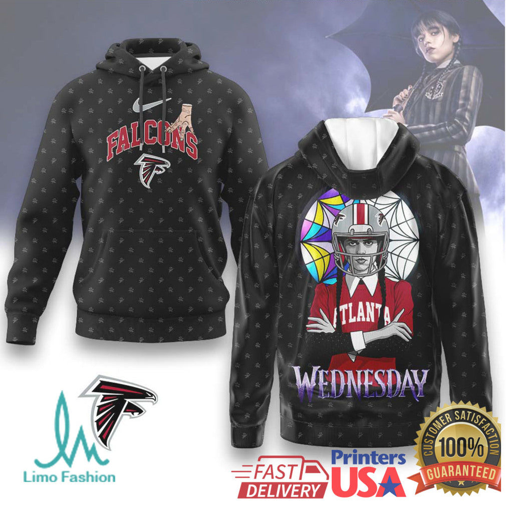 Atlanta Falcons x Wednesday Addams Crossover Hoodie Goth Style NFL Fan T Shirt - Limotees LLC