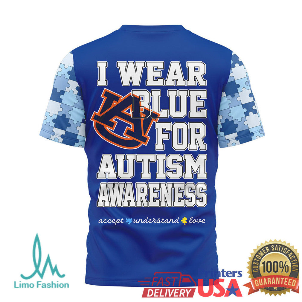 Auburn Tigers Autism Awareness I Wear Blue Torn USA Flag T Shirt - Limotees LLC