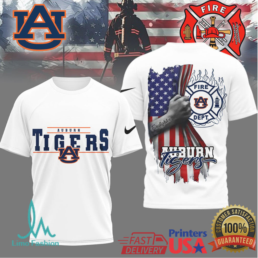 Auburn Tigers Firefighter American Flag Hero Graphic T Shirt - Limotees LLC