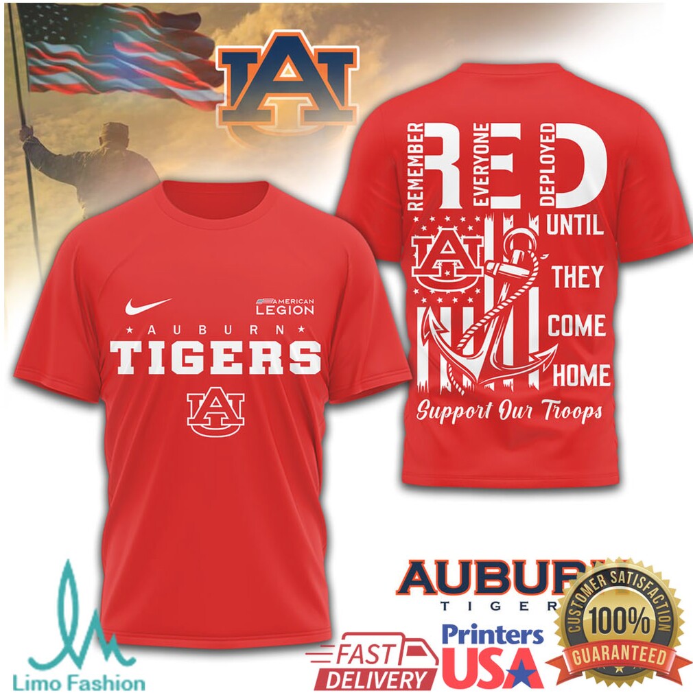 Auburn Tigers RED Military Support Shirt Remember Everyone Deployed T Shirt - Limotees LLC