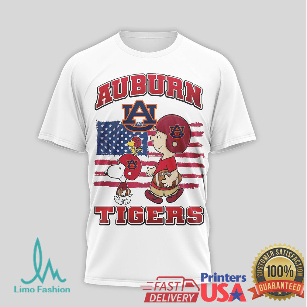 Auburn Tigers Snoopy & Charlie Brown Patriotic Football T Shirt - Limotees LLC