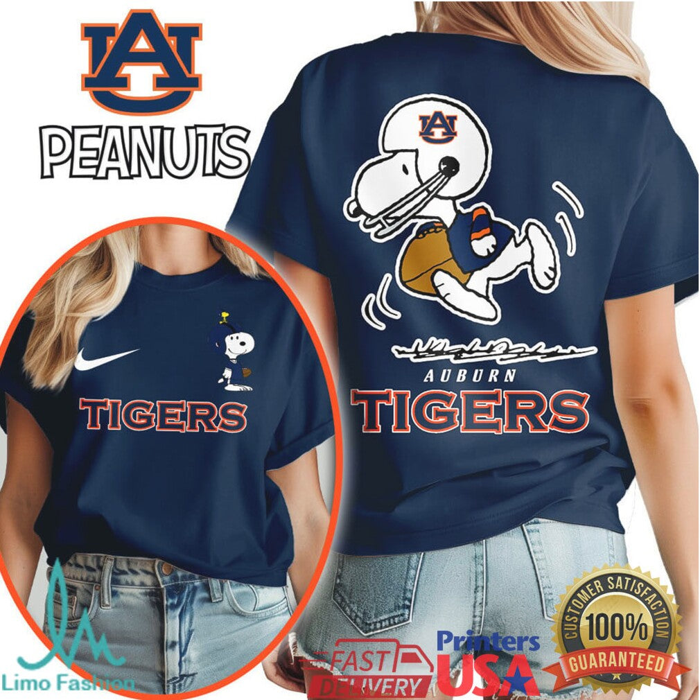 Auburn Tigers Snoopy Peanuts Football Fan Graphic T Shirt - Limotees LLC