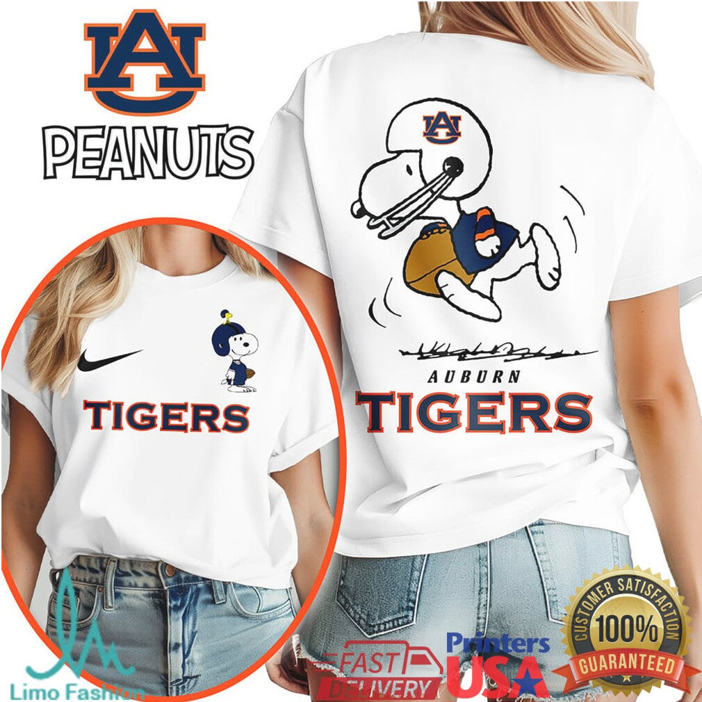 Auburn Tigers Snoopy Peanuts Football Fan Graphic T Shirt - Limotees LLC