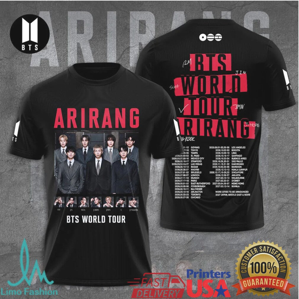 BTS Arirang World Tour 2026 Red Text Band Photo Retro Fans Women T Shirt - Limotees LLC