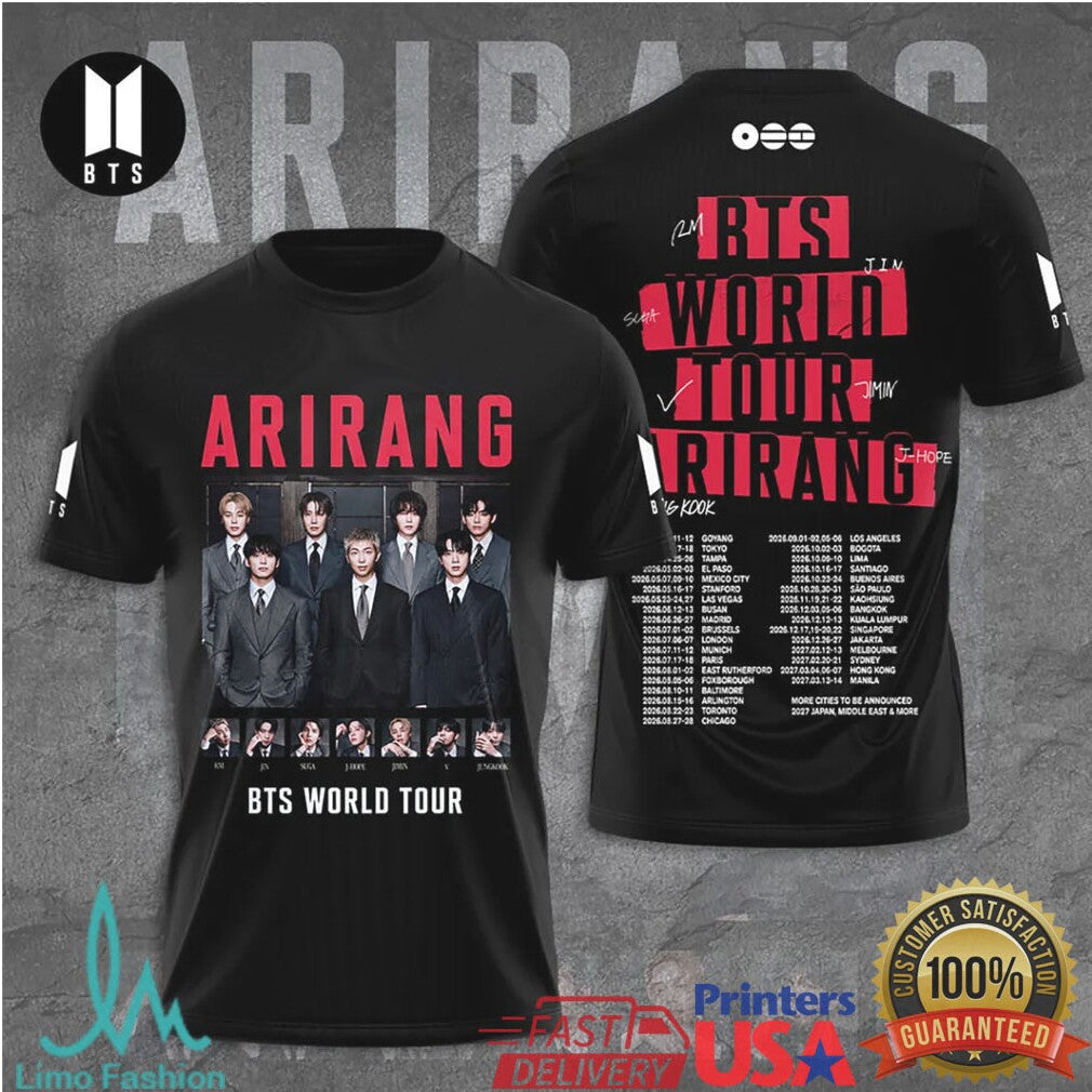 BTS Arirang World Tour 2026 Red Text Band Photo Retro Fans Women T Shirt - Limotees LLC