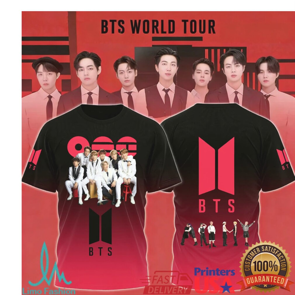BTS World Tour 2026 Official Group Photo Red Gradient Graphic T Shirt - Limotees LLC