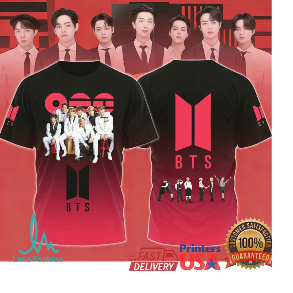 BTS World Tour 2026 Official Group Photo Red Gradient Graphic T Shirt - Limotees LLC