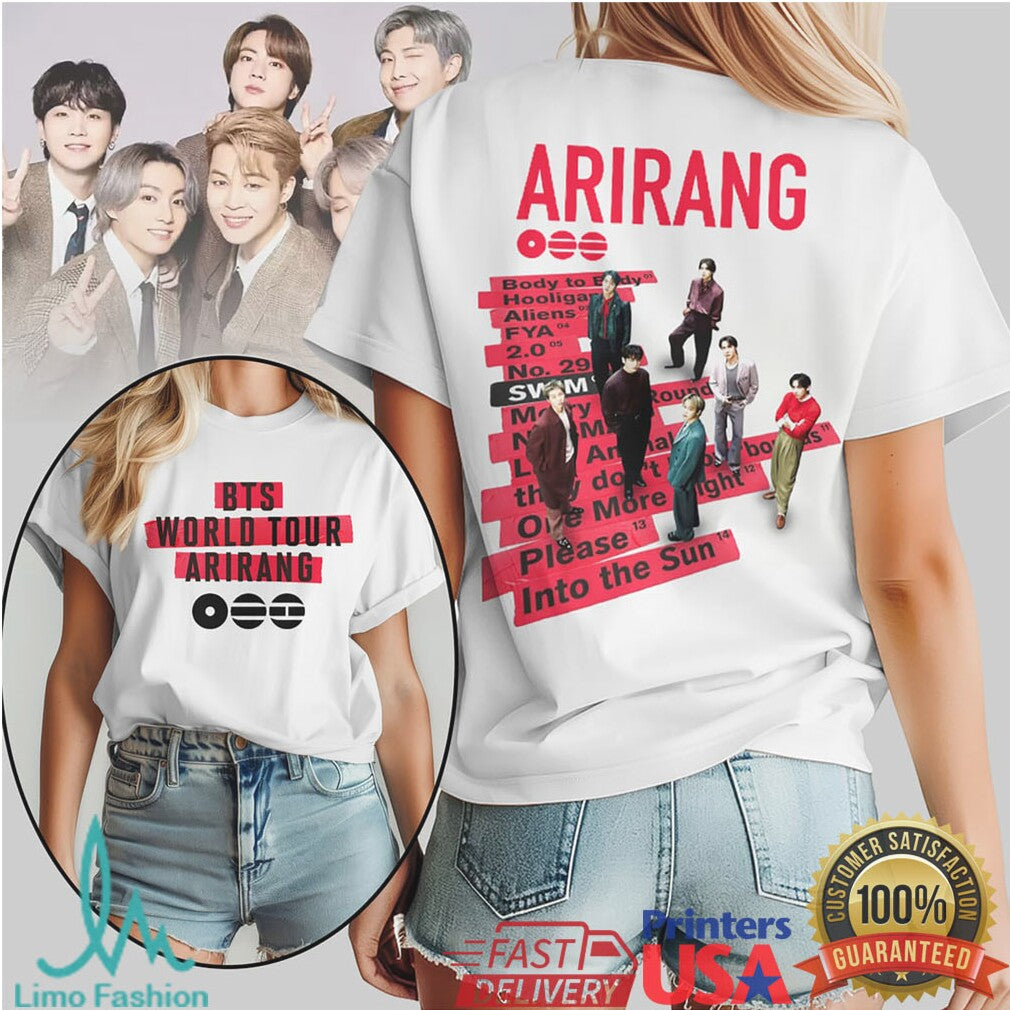 BTS World Tour Arirang K Pop Graphic T Shirt 2 Sided Design - Limotees LLC
