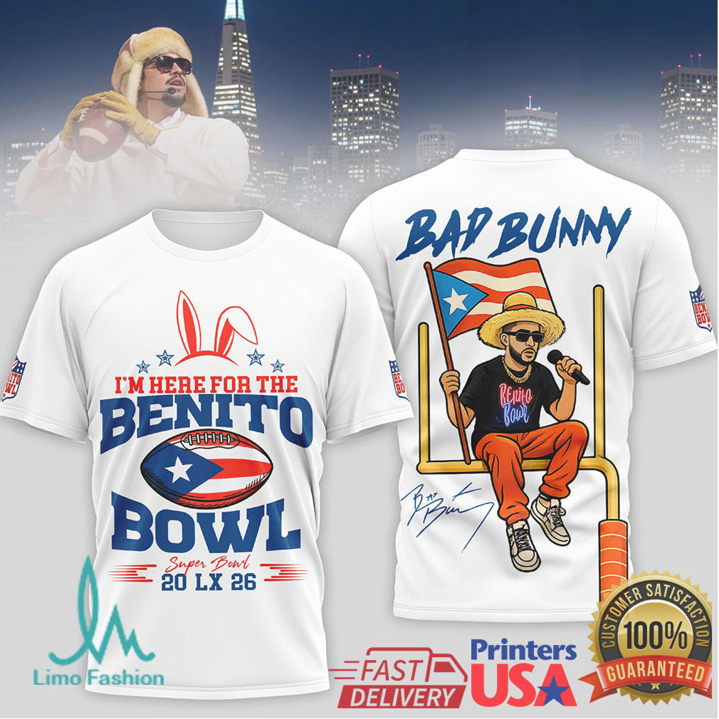 Bad Bunny Benito Bowl 2026 Puerto Rico Football Graphic Tee - Limotees LLC
