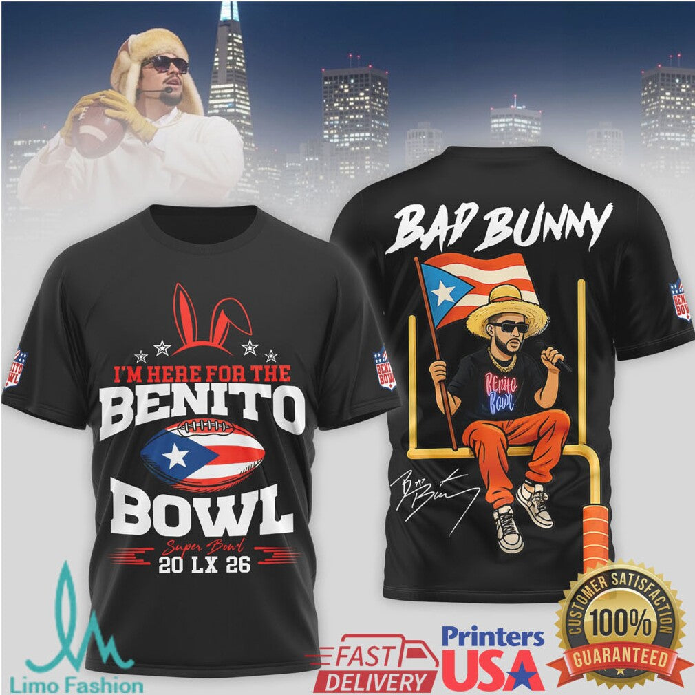 Bad Bunny Benito Bowl 2026 Puerto Rico Football Graphic Tee - Limotees LLC