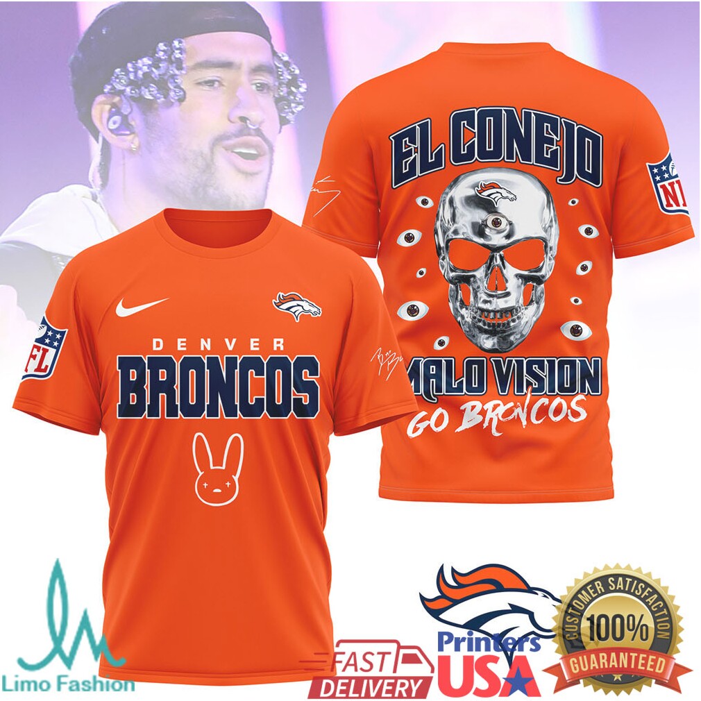 Bad Bunny El Conejo x Denver Broncos Malo Vision NFL Graphic T Shirt - Limotees LLC