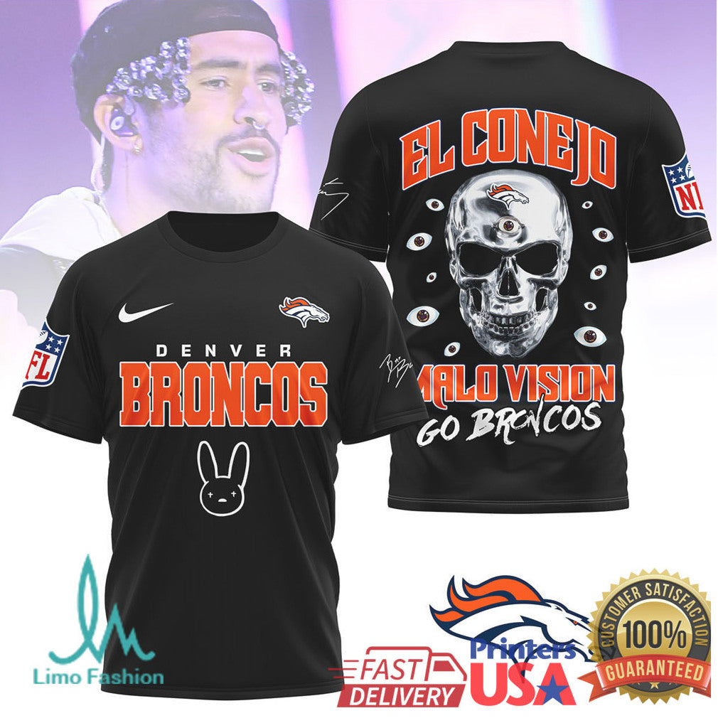 Bad Bunny El Conejo x Denver Broncos Malo Vision NFL Graphic T Shirt - Limotees LLC