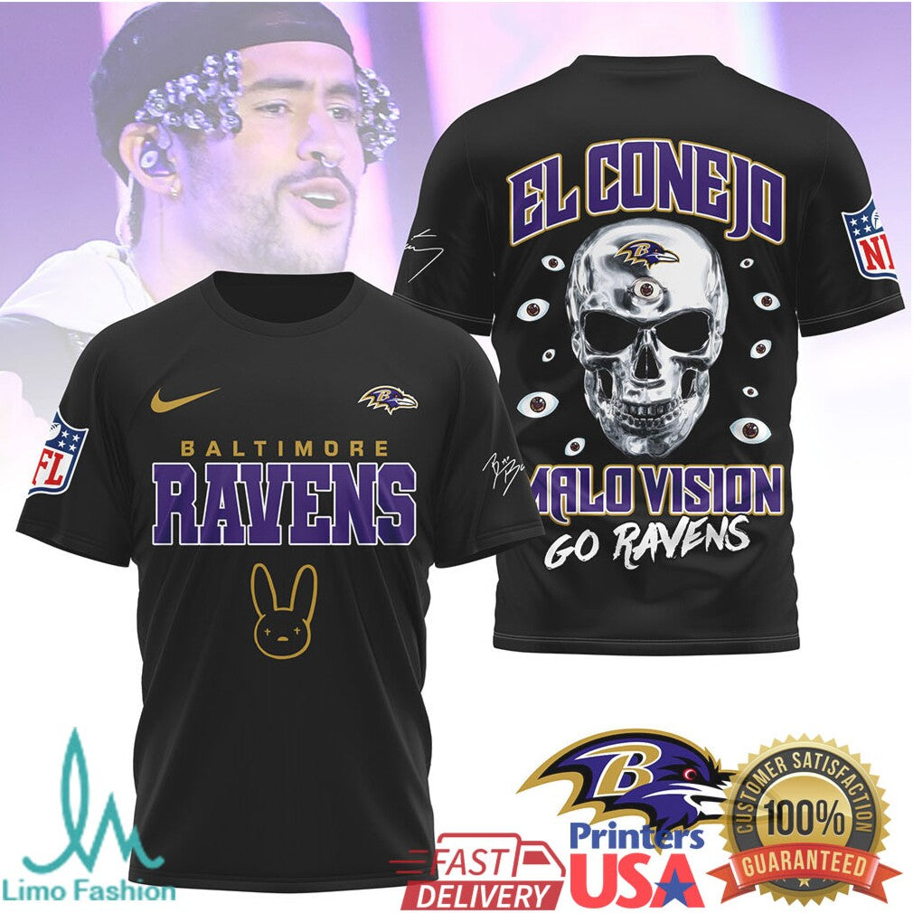 Bad Bunny x Baltimore Ravens El Conejo Malo Vision T Shirt - Limotees LLC