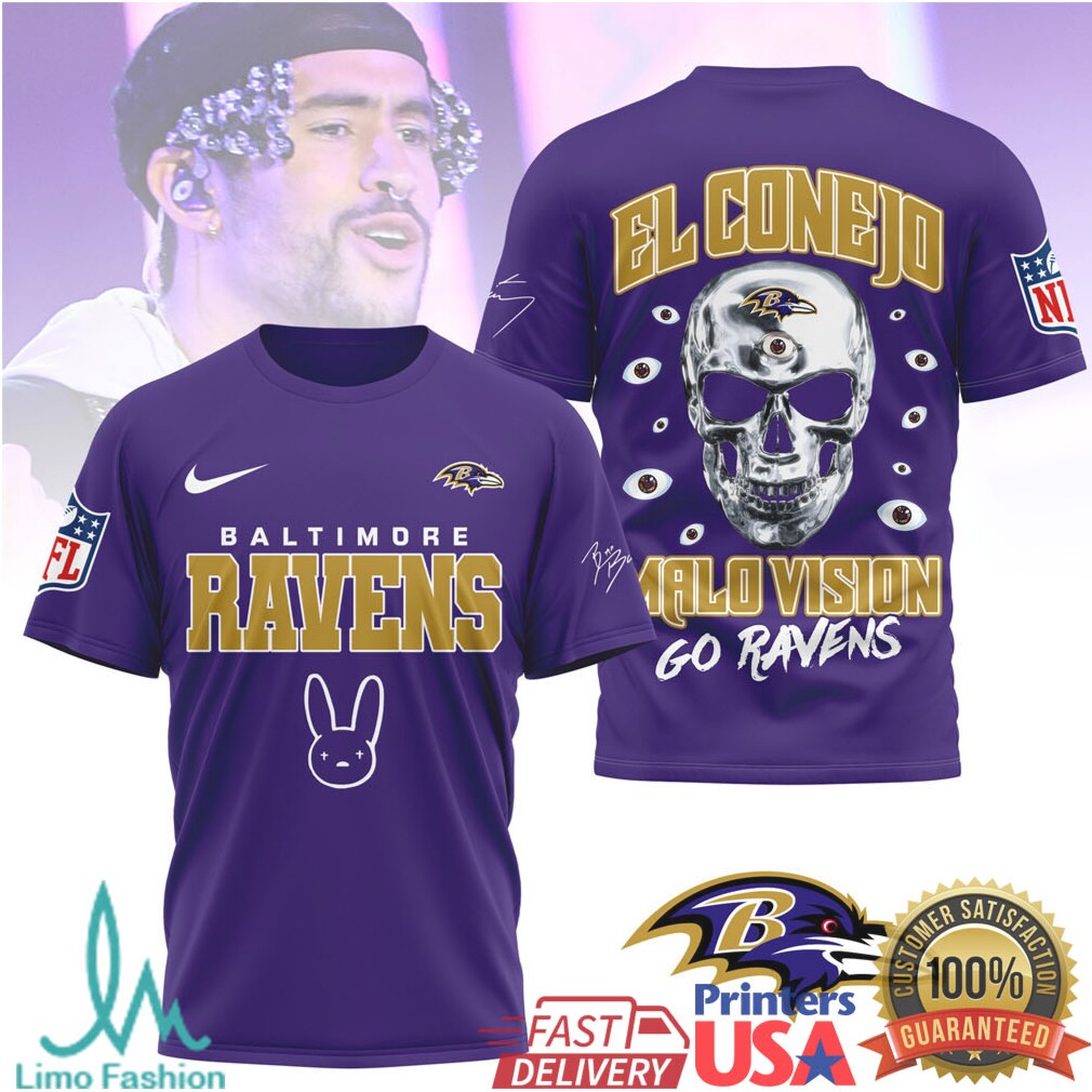 Bad Bunny x Baltimore Ravens El Conejo Malo Vision T Shirt - Limotees LLC